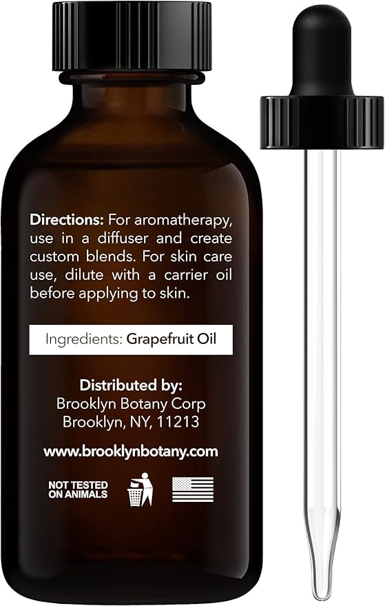 Brooklyn Botany Grapefruit Essential Oil - 100% Pure and Natural - Premium Grade Oil with Dropper - for Aromatherapy and Diffuser - 1 Fl Oz