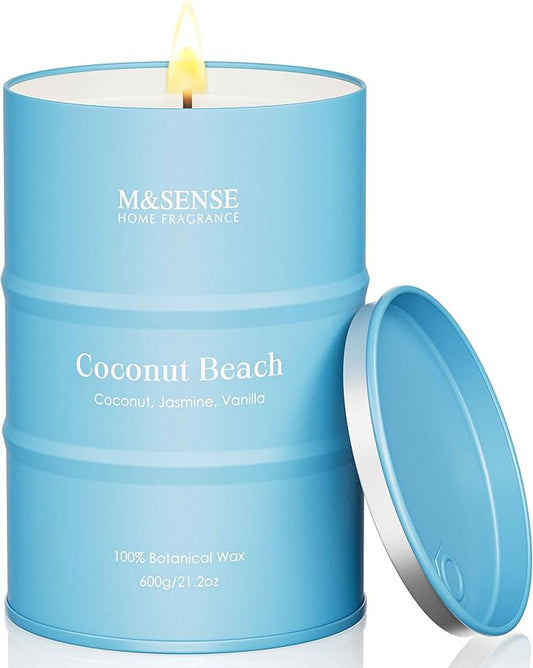 M&SENSE Coconut Beach Scented Candles Large Summer Candle, Natural Soy Candles 21.2oz Beach Candle,Aromatherapy Candle for Stress Relief Meditation Relaxing