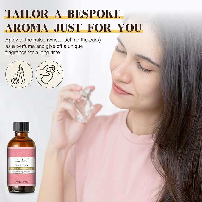 EUQEE 2.02 Fl oz Strawberry Fragrance Oil, Premium Strawberry Essential Oil with Glass Dropper for Diffuser, DIY Soap, Candle Making - 60ML