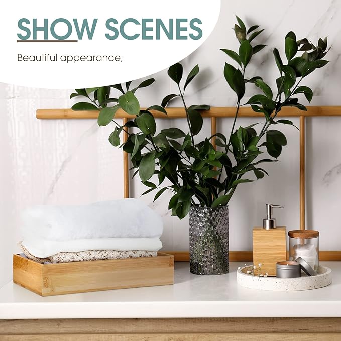 CHENGU 2 Pcs Bamboo Bathroom Trays Small Vanity Tray for Toilet Tank and Bathroom Counter Top, Wood Napkin Holder Tray Organizer for Soap Dispenser Perfume Home Kitchen Decor, 9.8 x 5.5 Inch