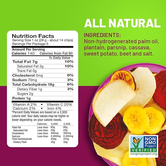 Kiwa Healthy Veggie Chips - Vegetable Snacks for Kids & Adults - Exotic Chips with Plantain, Beet, Parsnip, Cassava, Sweet Potato - Gluten-Free & Non-GMO (5 Individual Snacks Pack)