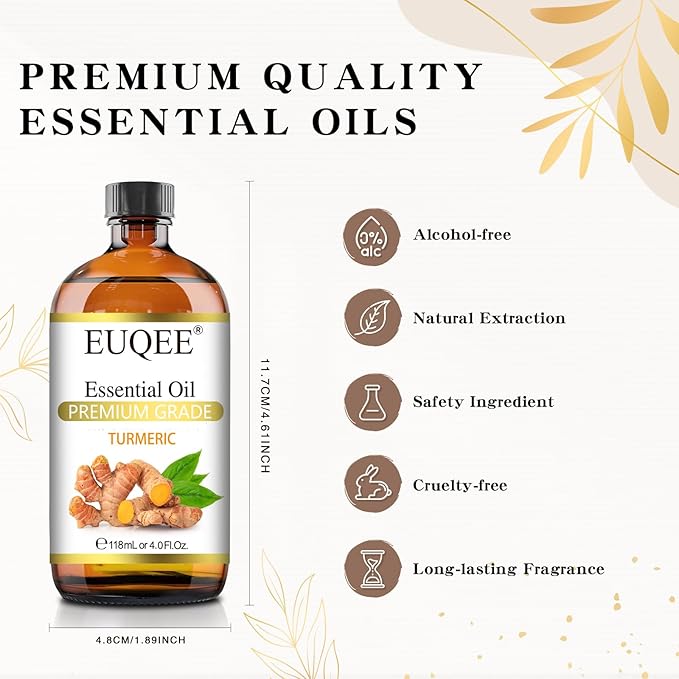 EUQEE Turmeric Essential Oil 118 ml Pure Turmeric Essential Oil for Diffusers, Candle Making, DIY Soap - 4Fl. Oz