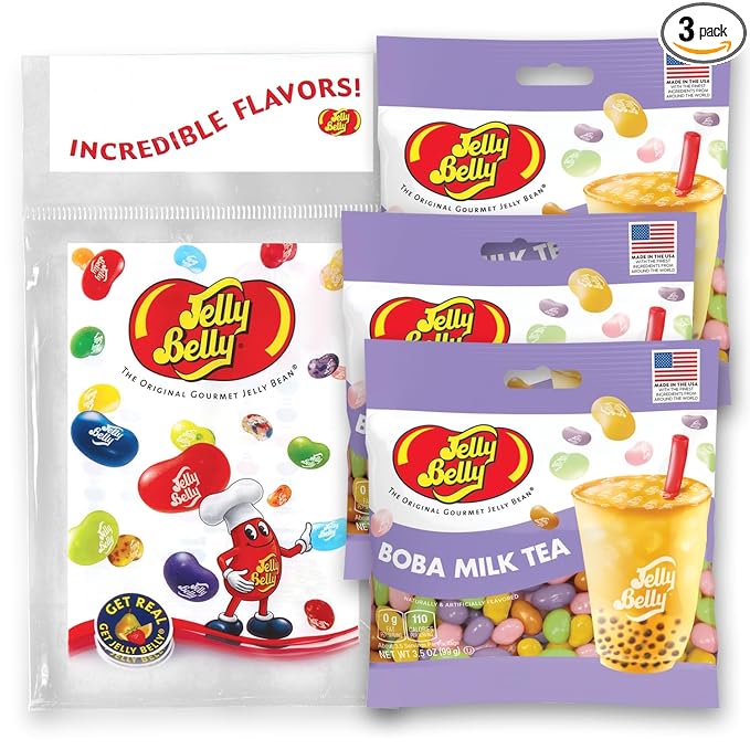 Jelly Belly Boba Milk Tea Jelly Beans, 3.5 oz Grab & Go Bags - Pack of 3 sold in Jelly Belly Bag