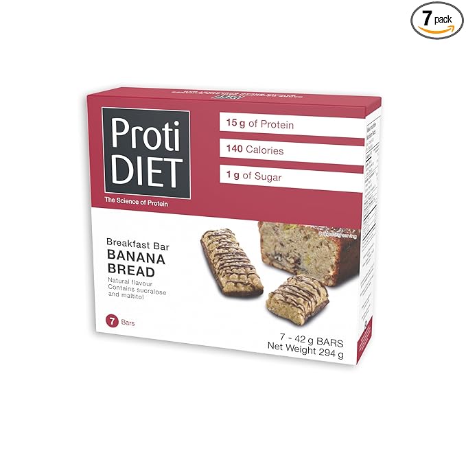 ProtiDIET Banana Bread Protein Bar - Low Sugar High Protein Snacks for Adults - Perfect On the Go Meal Replacement Bars for Active Individuals- 7 Bars Per Box