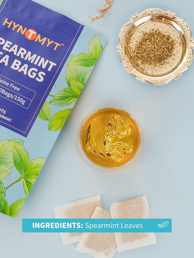HYNTMYT Spearmint Tea Bags, Natural Spearmint Leaves, Crisp & Clean Flavor, Caffeine Free, 100 Count
