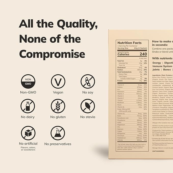 Ka’Chava Whole Body Meal Shake Chocolate, 5-count Travel Size Sachets – Vegan Protein Powder with 85+ Superfoods & Greens – Plant-Based Meal Replacement with Probiotics & Digestive Enzymes – Gluten & Dairy Free (5 Servings)