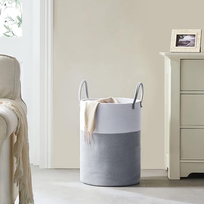 Cotton Rope Laundry Hamper by YOUDENOVA, 72L - Woven Collapsible Laundry Basket - Clothes Storage Basket for Blankets, Laundry Room Organizing, Bedroom Storage, Clothes Hamper – Grey