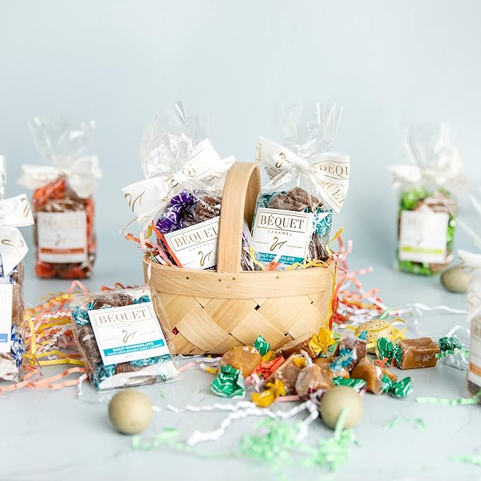 Béquet Assorted Caramels - Gourmet Individually Wrapped Candy Variety Pack - Celtic Sea Salt, Salt Chocolate, Classic Vanilla, Butterscotch, Green Apple, Salted Mocha & Salted Butterscotch - 24 oz Gift Bag
