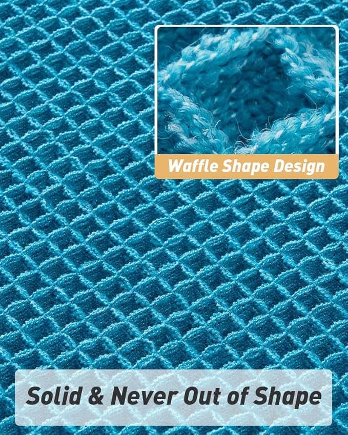 AMOAMI Upgraded Waffle Bath Mat, Super Absorbent Non Slip Bath Mats for Bathroom Floor, Machine Washable Bathroom Rugs with Tassels, Rubber Backed Bathroom Mats, Ultra Soft, 24" x 36", Teal