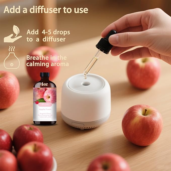 Apple Fragrance Oil-Apple Essential Oil 4.33oz (130ml)-100% Pure Natural Scent for Diffusers, Candles, Soap Making & Aromatherapy-Relaxing Home & Gift Essential Oil for Bath, Massage