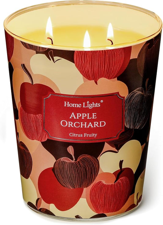 HomeLights Large jar Candle | 3-Wick Long-Lasting Scented Candles, 34oz Natural Soy Wax Candle for Home Scented, Eclectic Mixed Styles Gifts for Women & Men, Apple Orchard