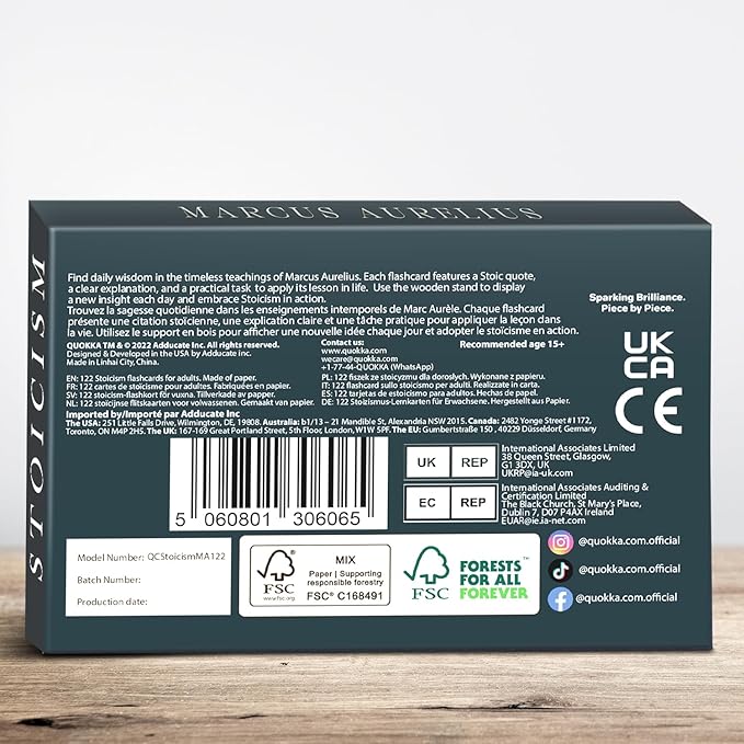 122 Daily Stoic Quotes with Explanations & Practices, Marcus Aurelius Stoicism Cards, Wooden Stand, Gift Box, Inner Strength Wisdom Stoic Reminders, Mindfulness Deck, Unique Home Office Gifts Décor