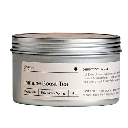 Divya's Immunity Tea - Ayurvedic Herbal Ginger Tea with Immune Boosting Herbs, Helps with Cough & Congestion, Sluggishness, and Sore Throat - Caffeine Free Blended Loose Leaf Cinnamon Tea Organic, Non-GMO