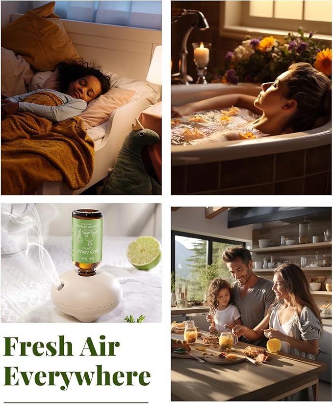 VTS Pure Natural Essential Oils Set with Waterless Diffuser, Aromatherapy Oils Blends for Home, Office, Bedroom, Bathroom (1 fl.oz Geranium Scent Oil & 1 fl.oz Lime Scent Oil & Portable Diffuser)