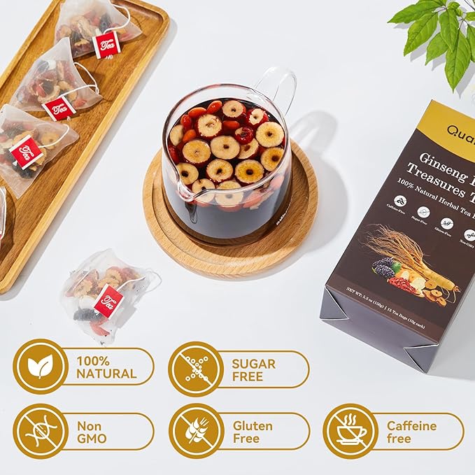 Ginseng Five Treasures Kidney Tea, Traditional Chinese Herbal TeaBags, Natural Kidney Cleanse Detox Tea for Women & Men, 7 Precious Ingredients Formula Chinese Herbal Tea (2 Packs, Ginseng)