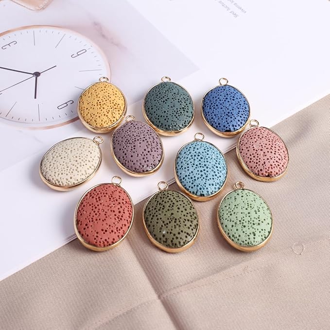 6 Pcs Natural Lava Stone Pendants Assorted Volcanic Rock Essential Oils Diffuser for Jewelry Making Necklace