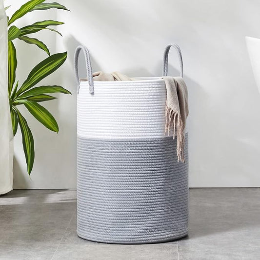 Cotton Rope Laundry Hamper by YOUDENOVA, 72L - Woven Collapsible Laundry Basket - Clothes Storage Basket for Blankets, Laundry Room Organizing, Bedroom Storage, Clothes Hamper – Grey