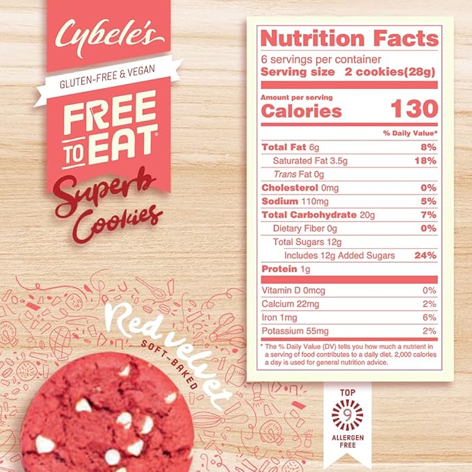 Cybele's Free to Eat Gluten-Free, Vegan, Healthy Allergen-Free Soft Baked Cookies, Red Velvet (Single Pack)