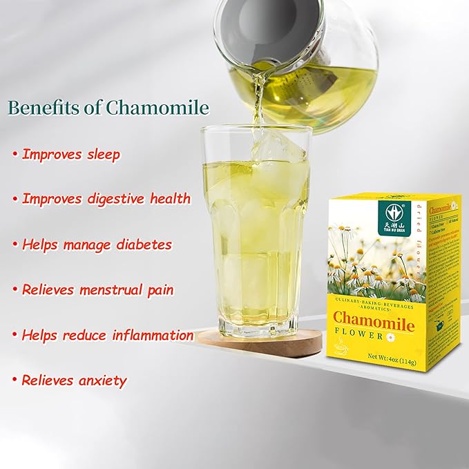 TIAN HU SHAN Chamomile Flowers Herbal Tea, Chamomile Tea Loose Leaf, Sugar Free Caffeine Free, Natural Clean without Impurities, Vegan 4 Ounce (Pack of 1)