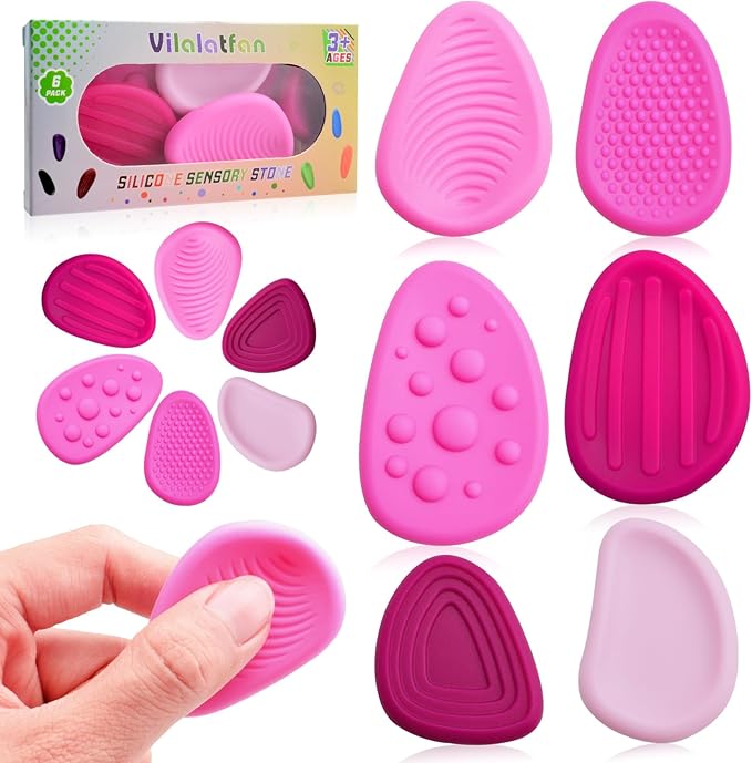 Fidget Toys Sensory Stones for Kids and Adults,6 PCS Texture Worry Stone for Anxiety Autism Teen Calm Down & ADHD Stress Relief,Quiet Fidgets for Classroom Small Prizes Gifts for Travel Toy