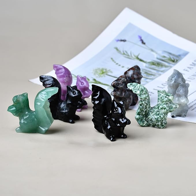 Flame Stone Squirrel Crystal Statue Healing Crystal Reiki Meditation Pocket Gem Guardian Sculpture Home Study Table Desk Decor Collection Gift for Loved Ones