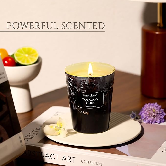 HomeLights Scented Candles for Women & Men, 6.7oz Candle Jars Aromatherapy Single Wick Candle, Ideal for Industrial Chic Home Decor and Gifts, Tobacco Noir