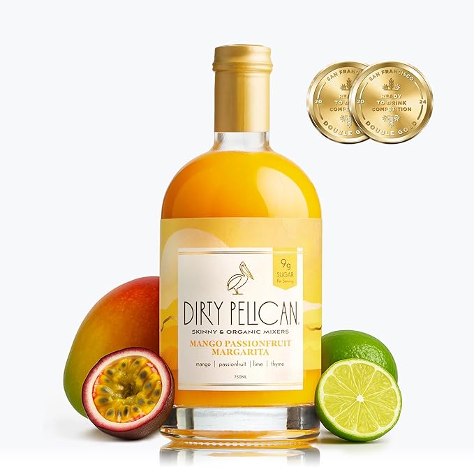 Dirty Pelican Cocktail Mixers - Mango Passionfruit Margarita - Skinny & Organic Drink Mixes for Cocktails - Low Calorie Mocktails - Low Sugar - Vegan - Gluten Free - No Preservatives - 750ml (1 Bottle)