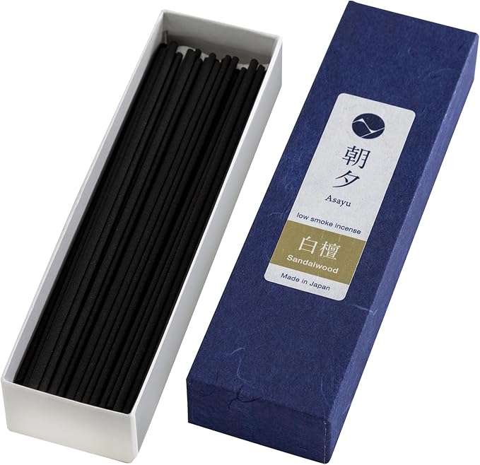 Asayu Japan Natural Low Smoke Sandalwood Incense Sticks (20gr) - Sample Size Japanese Incense for Evening Relaxation, Yoga, Meditation - Smokeless, Less Irritating, Non-Toxic