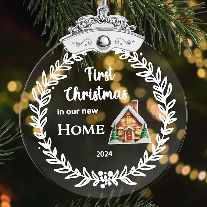 Christmas Tree Ornaments 3 Inch Clear Glass Blanks Round Print Ornament Christmas Hanging Decorative with Silver Ribbon (Home (2024))