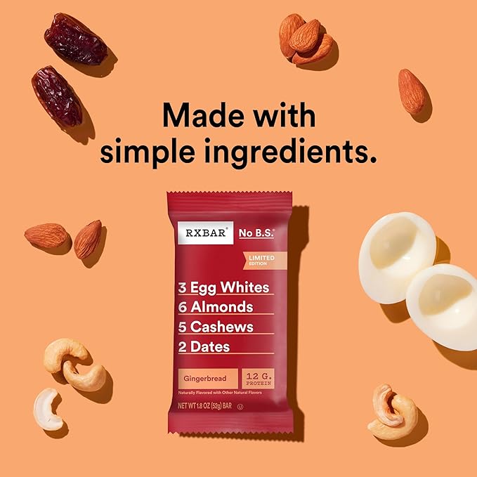 RXBAR Protein Bars, Protein Snack, Snack Bars, Gingerbread, 22oz Box (12 Count)