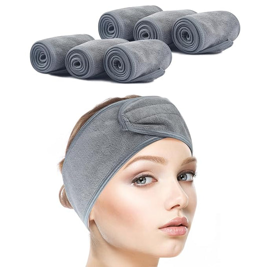 SINLAND Spa Headband for Women 6 Counts Adjustable Makeup Hair Band with Magic Tape,Head Wrap for Face Care, Makeup and Sports