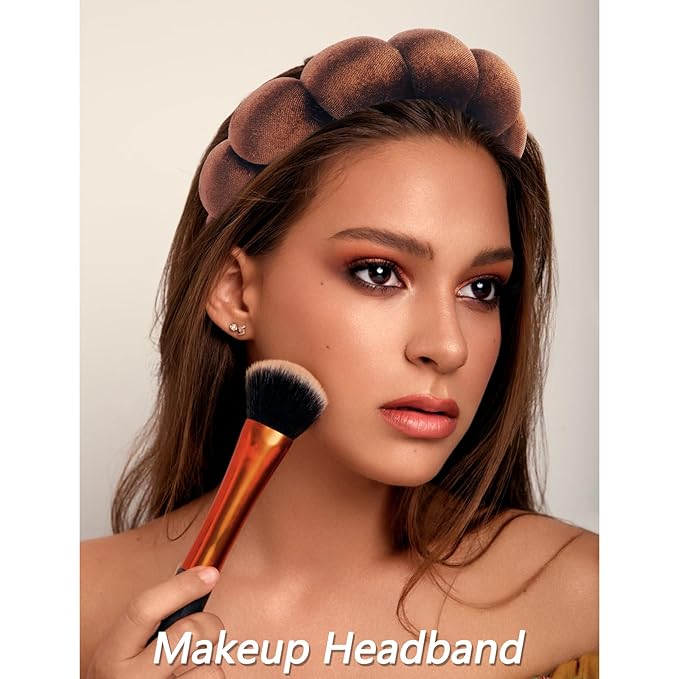 VELSCRUN Spa Headband, Makeup Face Wash Skincare Headbands, 6 Pcs Coffee Color Sponge Bow Tie Get Ready HairBand Facial Wristband Set, Stuff for Teen Girls Women Trendy Fashion Hair Accessories