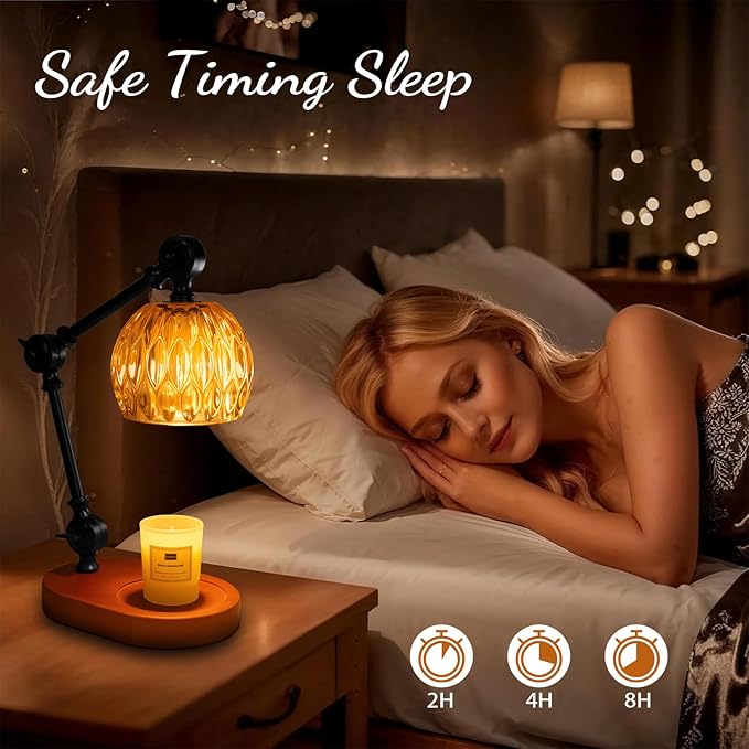 Candle Warmer Lamp, Dimmable Wax Melting Warmer with Adjustable Height, Bedroom Living Room Home Decor, Birthday Relaxation Gifts for Women (Amber, Wave)