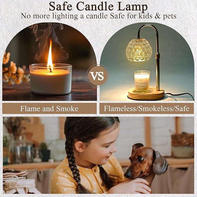Adjustable Candle Warmer Lamp with Timer, Height & Brightness Control - Dimmable, 2-Bulb Candle Lamp Warmer, Electric Lamp Candle Warmer for Most Jar Candles-Clear
