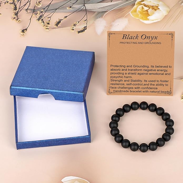 LPBeads Handmade Natural Gemstone Stretch Elastic Bracelet Healing Crystal Round Stone Beads Jewelry Gifts for Women Men