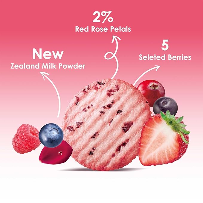 V-LOONG Rose & Multi Berries Biscuits, Vlife Baked Round Crackers, Sweet and Crispy Snacks, (1 PACK,7 Ounce)