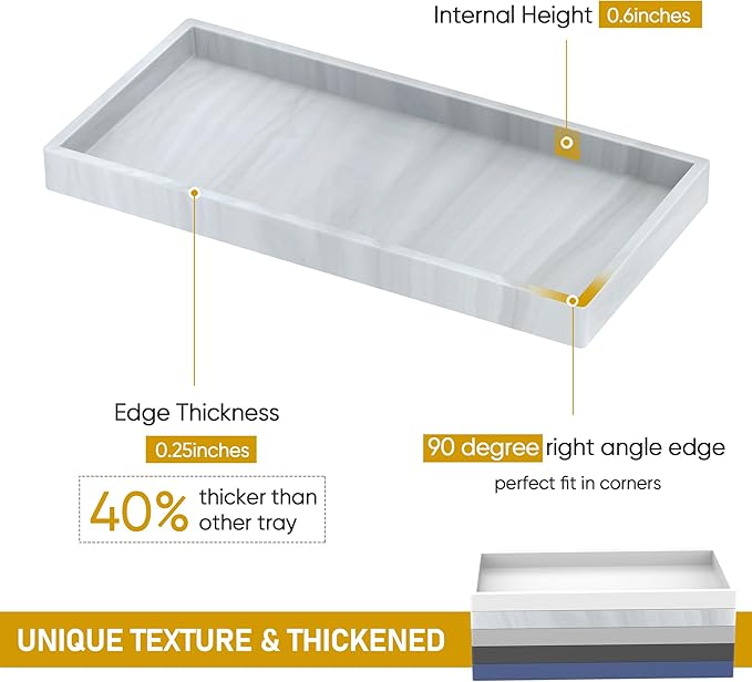 Bathroom Counter Tray,EG-SIPRO High-Grade Thickened Silicone Bathroom Vanity Tray,Shatterproof Durable Rectangle Bathroom Tray Soap Dispenser Tray for Bathroom Countertop,Small+Large (EGTRAY)