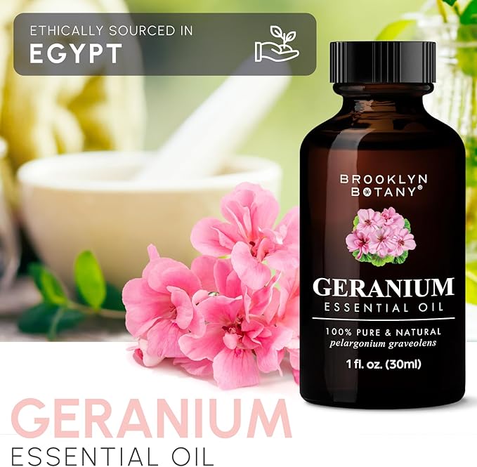 Brooklyn Botany Geranium Essential Oil - 100% Pure and Natural - Premium Grade Oil with Dropper - for Aromatherapy and Diffuser - 1 Fl Oz