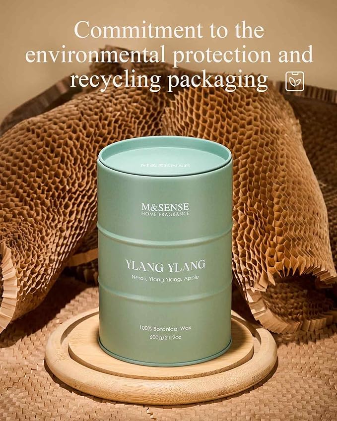 M&SENSE Ylang Ylang Scented Candles Large, Natural Soy Candles 21.2oz 120 Hour Slow Burning,Aromatherapy Candle for Stress Relief Meditation Relaxing