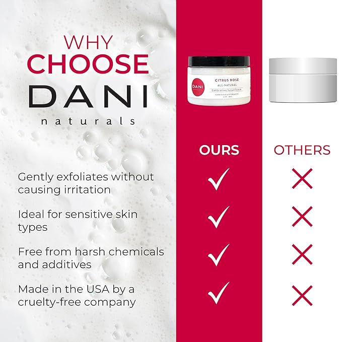 DANI Naturals Exfoliating Sugar Scrub - Citrus Rose - Organic Cane Sugar & Shea Butter - Deep Hydration & Gentle Exfoliation for Smooth, Radiant Skin - 14 oz