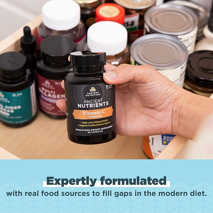 Ancient Nutrition Probiotics and Vitamin C Supplement, Supports Healthy Immune System and Gut Health, Made Without GMOs, Superfoods Supplement, Paleo and Keto Friendly, 30 Servings