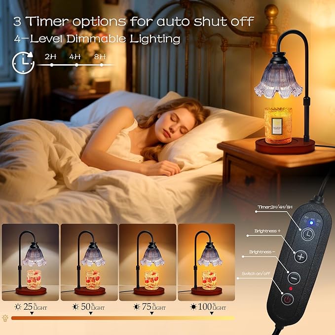 Flower Candle Warmer Lamp with Timer: Birthday Gifts for Women Mom, House Warming Gifts New Home Decor, Dimmable Candle Warmer for Jar Candles, Height Adjustable Wax Melts Warmer (Gray)