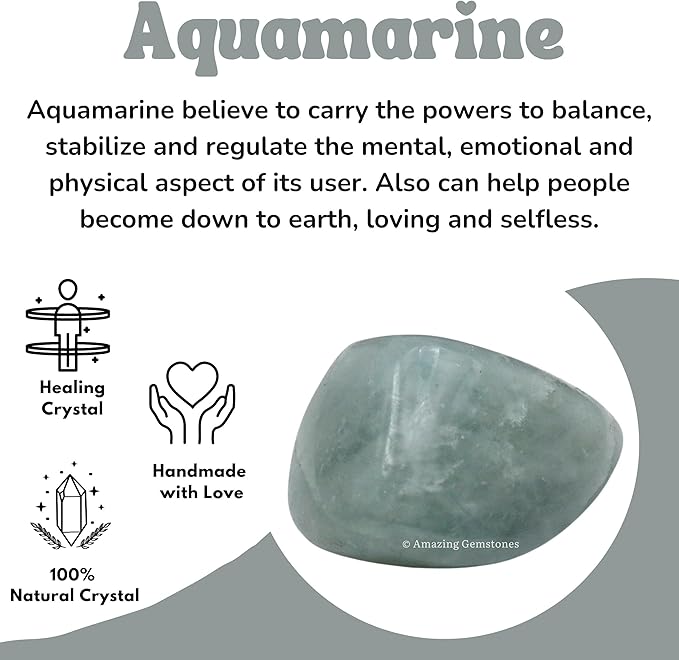 Amazing Gemstone Aquamarine Crystals & Healing Stones Tumbled - 1000+ Carats, Natural Healing Stones for Energy Balance, Stress Relief - Premium Polished Gems Rocks for Meditation & Wellness