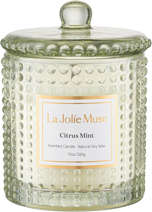 LA JOLIE MUSE Citrus Mint Candle, Summer Candles for Home Scented, Luxury Eucalyptus Candles Gifts for Women & Men, Natural Soy Wax, 75 Hours 10 OZ