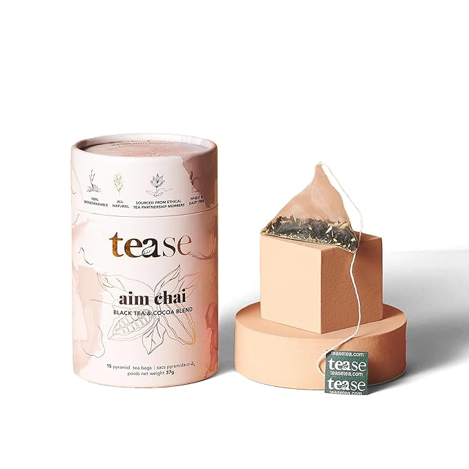 Tease Tea Loose Chai Tea - Aim Chai Organic Tea, Organic Spiced Chai, Caffeinated Herbal Tea Made with Black Tea, Ginger, Cocoa Beans and Nutmeg for an Energizing and Immunity Boosting Support