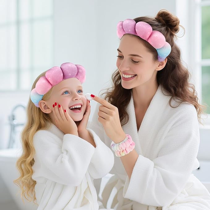 Zkptops Spa Headband for Washing Face Wristband Set Sponge Makeup Skincare Velvet Fabric Bubble Soft Get Ready Hairbands for Women Puffy Headwear Non Slip Thick Thin Hair Accessory(Star)