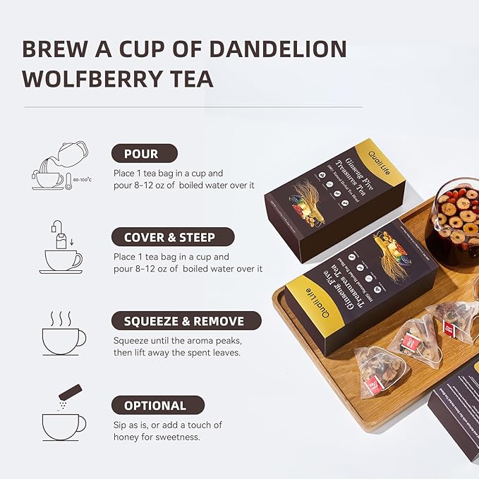 Ginseng Five Treasures Kidney Tea, Traditional Chinese Herbal TeaBags, Natural Kidney Cleanse Detox Tea for Women & Men, 7 Precious Ingredients Formula Chinese Herbal Tea (2 Packs, Ginseng)