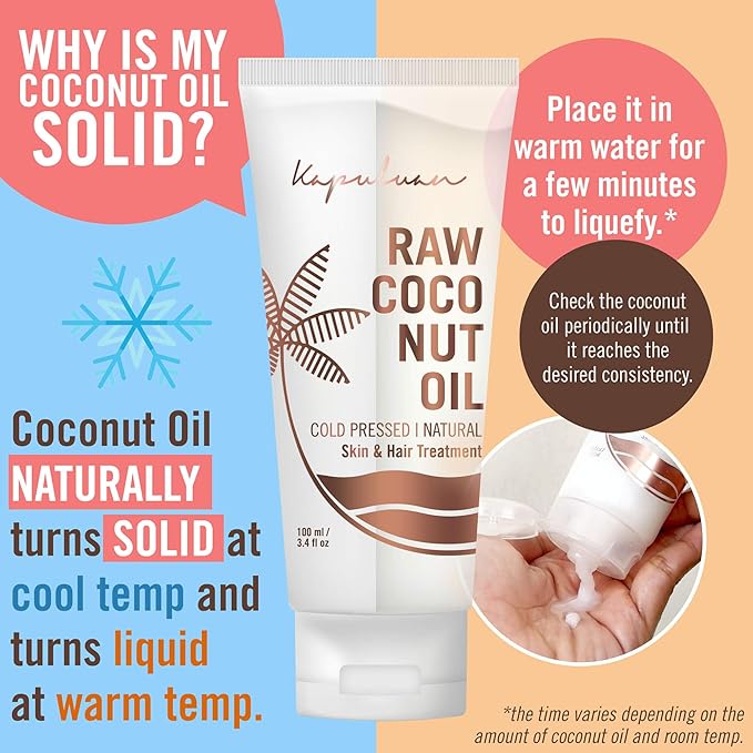 Coconut Oil for Skin & Hair – Organic, Cold Pressed, Extra Virgin & Unrefined | Natural Moisturizer & Hair Growth | 3 Pack (100ml)