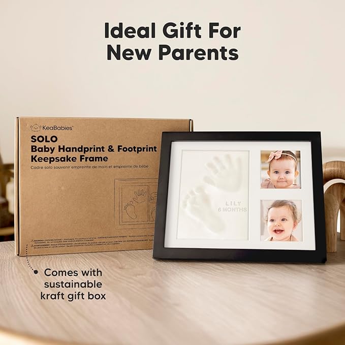 Baby Hand and Footprint Kit - Quick Dry Clay Baby Footprint Kit, Newborn Keepsake, Nursery Picture Frame for Boys, Girls, Personalized Gifts for Shower & Registry, New Mom Gift (Onyx Black)