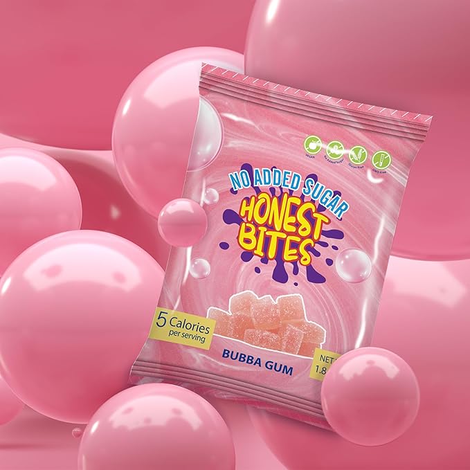Honest Bites Low Sugar Gummy Candy - Healthy Snacks for the Whole Family, Gluten Free, Keto, Vegan Fruit Snacks - Bubble Gum Flavored, Low Calorie Snacks